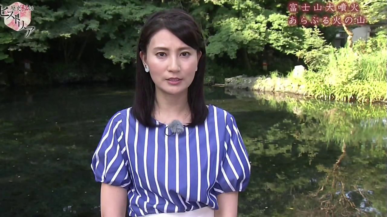 井上あさひ （36） 歴史秘話ヒストリア   水色と白模様の服 ・白のタイトスカート