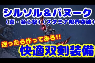 【MHW:IB】真会心撃＆スタミナ限界突破の快適双剣装備！どの属性にも合わせられるシルソル＆バヌーク装備が優秀だからとりあえず作っておけ！【MHWアイスボーン】