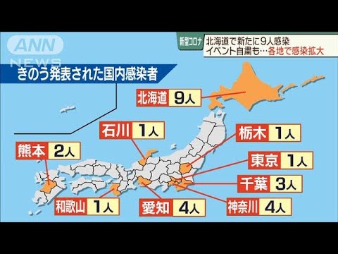 北海道で新たに9人感染 各地で新型コロナ感染拡大(20/02/23) 北海道で新たに9人感染 各地で新型コロナ感染拡大(20/02/23)