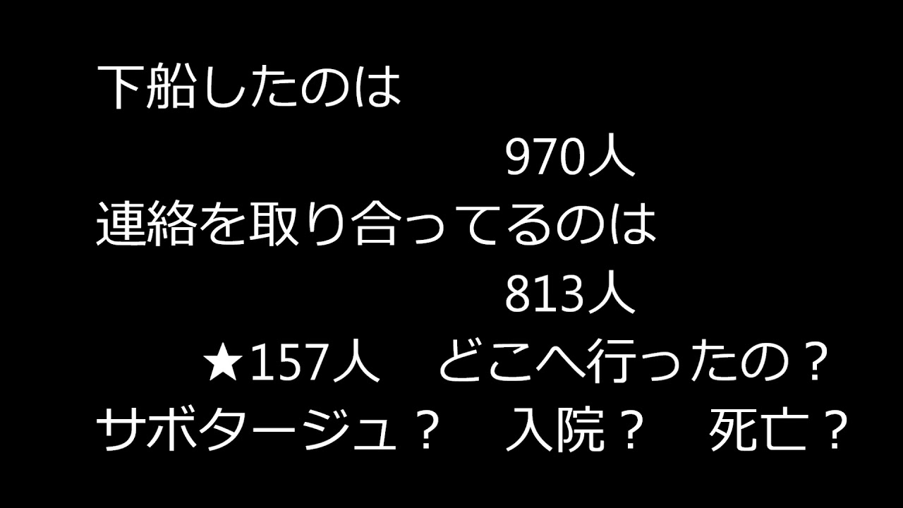 クルーズ船下船者　行方不明157人