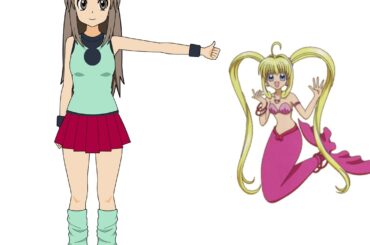 Leaf (Pokemon) gives Lucia Nanami (Mermaid Melody) a thumbs up