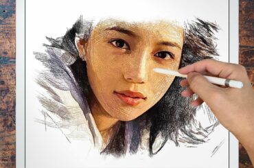 Drawing Haruna Kawaguchi : 川口春奈 | Using Procreate of iPad Pro | Realistic Art | はーちゃんねる | ArtyCorty