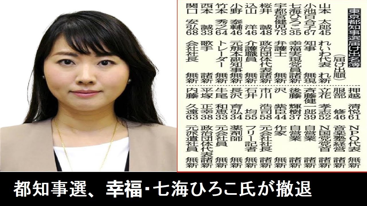 #Happiness; Hiroko Nanami withdrew from Governor of Tokyo#/都知事選、幸福・七海ひろこ氏が撤退 June 26,2020