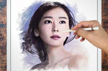 Drawing Yui Aragaki : 新垣結衣 ガッキー | Using Procreate of iPad Pro | Only with lines | イラスト | ArtyCoaty