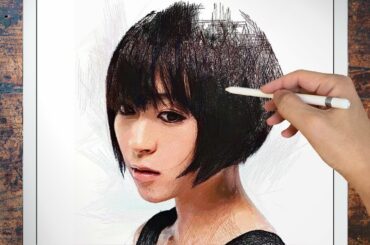 Drawing Hikaru Utada : 宇多田ヒカル | Using Procreate of iPad Pro | Only with lines | イラストデッサン | ArtyCoaty