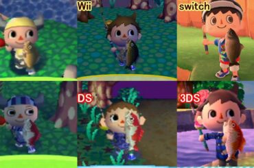 [どうぶつの森]歴代コイ＆ニシキゴイの釣り 図鑑 博物館 フータ解説集 グラフィックの変化 比較[64 GC DS Wii 3DS switch]