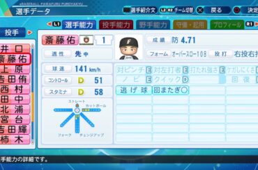 【パワプロ2020選手名鑑】日本ハム 1 斎藤佑樹投手[群馬県 双子座 A型 早実-早大]