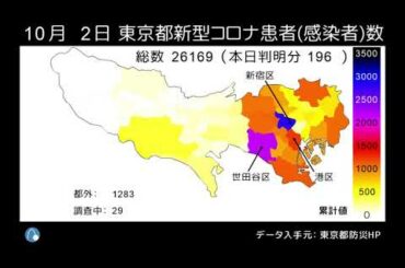 東京都新型コロナウイルス患者数（感染者数）マップ 4/1～10/2