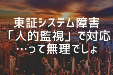 東証システム障害、当面は「人的監視」で対応・・・って無理でしょ