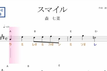 スマイル（森七菜）オロナミンＣ ＣＭソング 原曲key=E固定ド読み／ドレミで歌う楽譜【コード付き】