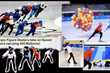 Olympic Figure Skaters take on Speed Skaters carrying 400 Balloons!