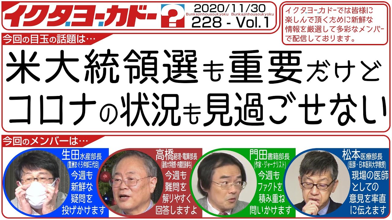 228 Vol.1 ・ 米大統領選も重要だけどコロナの状況も見過ごせない【イクタ・ヨー・カド】