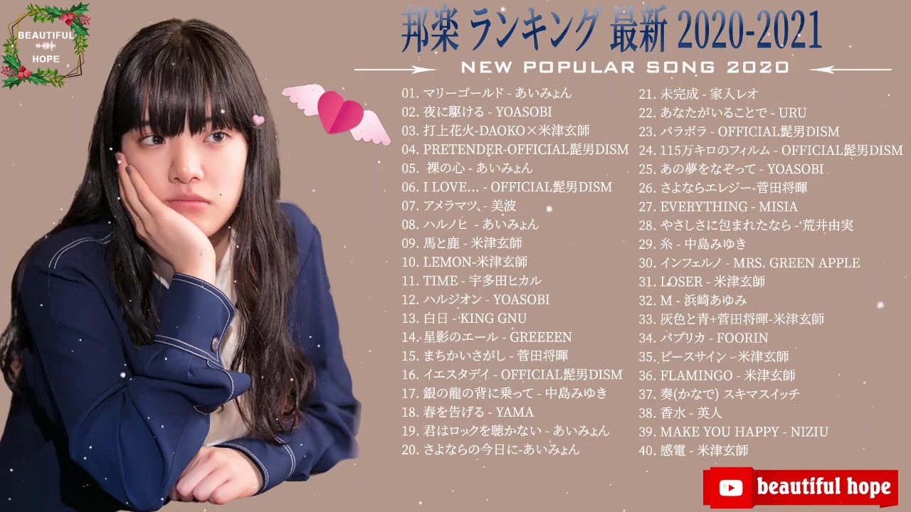 あいみょん,Official髭男dism,米津玄師,Uru,宇多田ヒカル,King Gnu,GReeeeN,菅田将暉,YOASOBI,LISA 🍧 JPOP 最新曲ランキング 邦楽 2020❄️🍒🎄 あいみょん,Official髭男dism,米津玄師,Uru,宇多田ヒカル,King Gnu,GReeeeN,菅田将暉,YOASOBI,LISA 🍧 JPOP 最新曲ランキング 邦楽 2020❄️🍒🎄