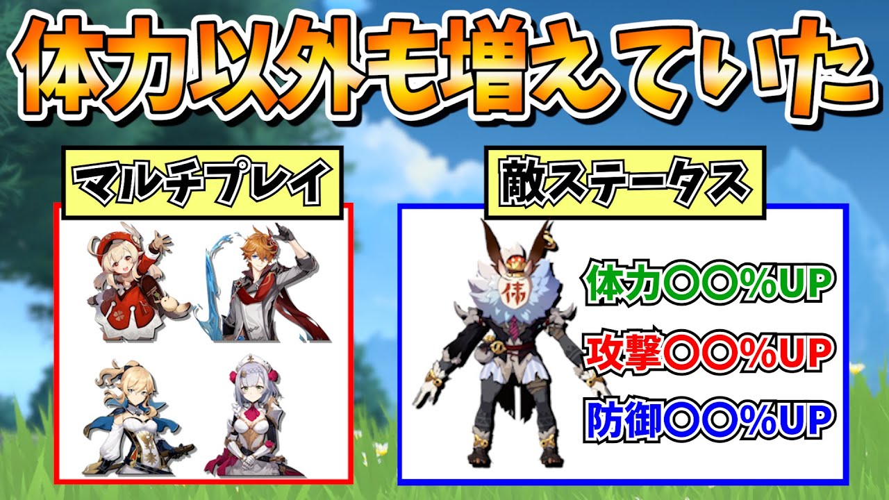 【原神攻略】マルチプレイ人数による敵体力や攻撃力の増加率紹介 【原神攻略】マルチプレイ人数による敵体力や攻撃力の増加率紹介