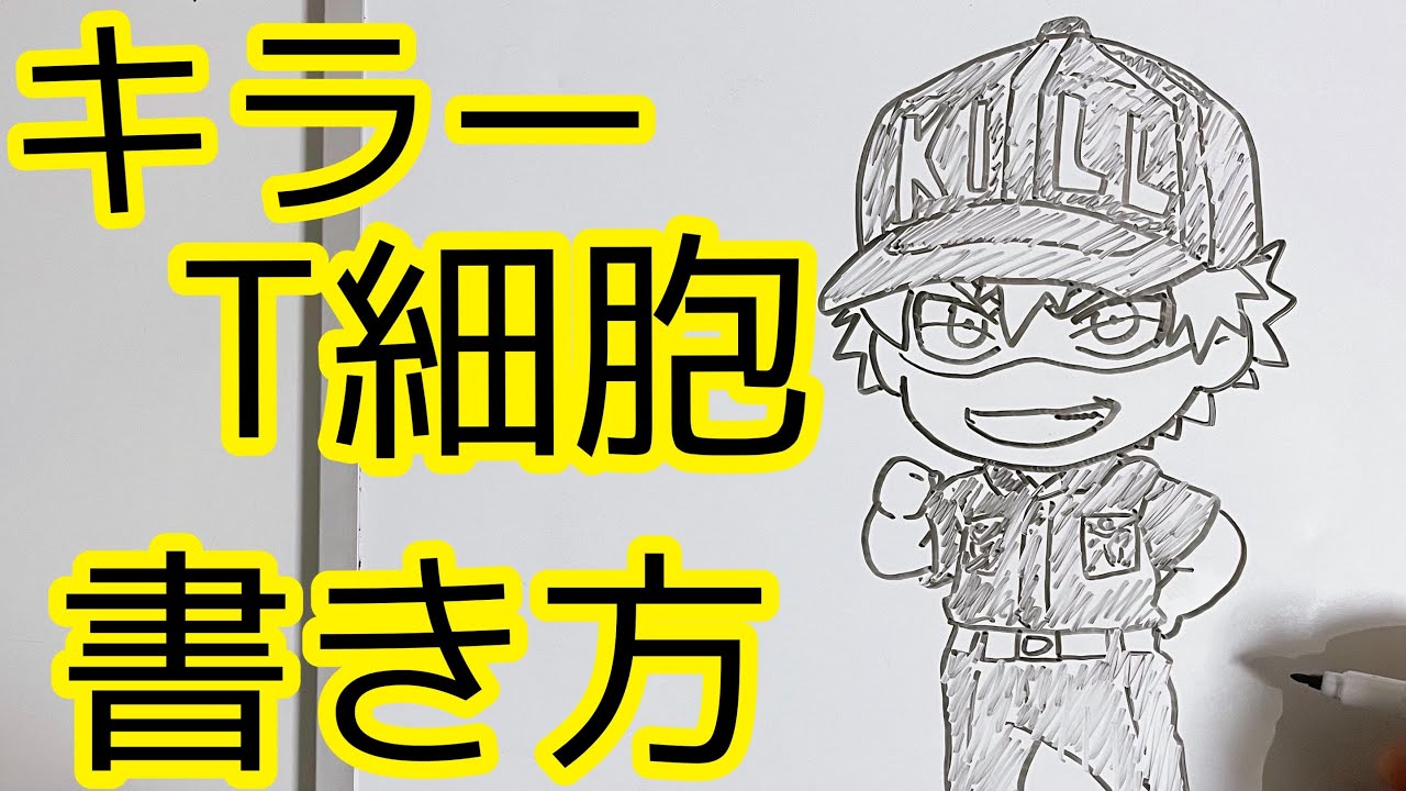【はたらく細胞】キラーT細胞の書き方！ゆっくり簡単ミニキャラ描いてみた！How to draw Cells at Work!