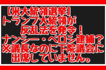 【米大統領選挙】トランプ大統領が反乱法を発令！ナンシー・ペロシ逮捕？※議長なのに下院議会に出席していません。