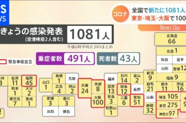 ［新型コロナ］全国の感染者数１０８１人 東京都は２７５人【Nスタ】