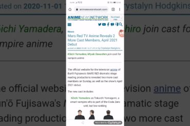 Mars Red TV Anime Reveals 2 More Cast Members, April 2021 Debut