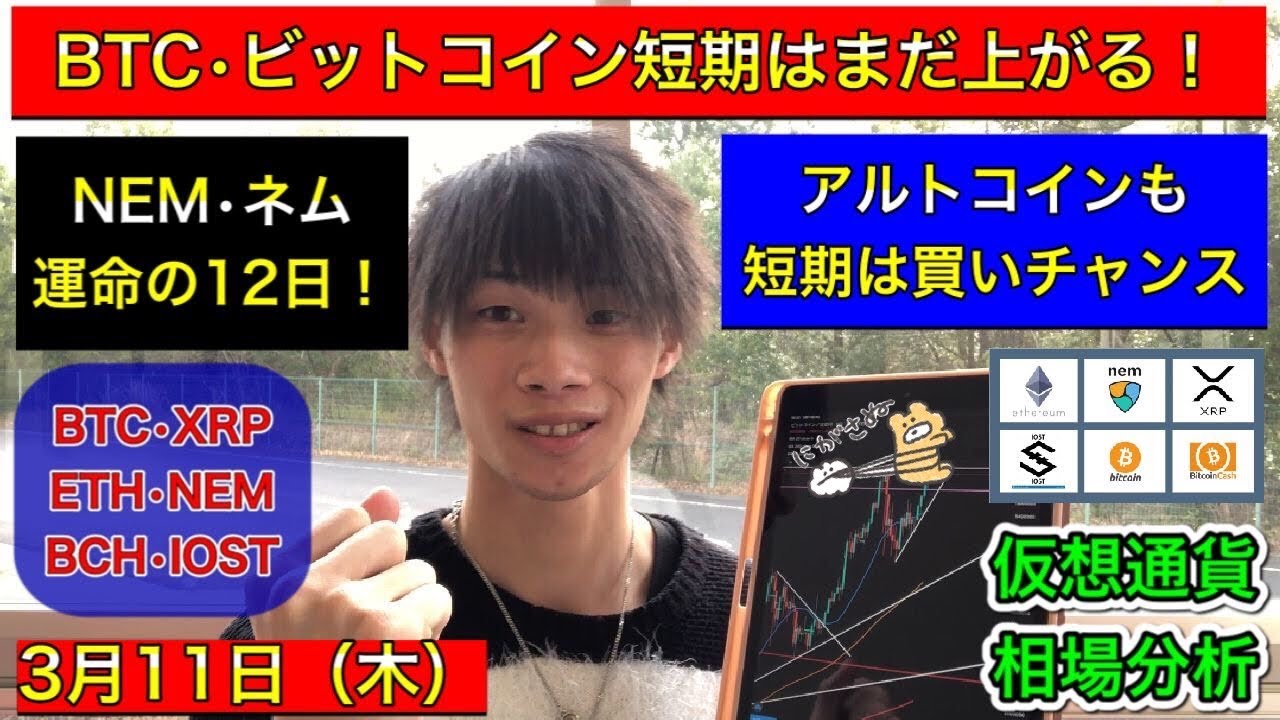 【BTC・ビットコイン短期はまだ上がる！】　NEM・ネム運命のスナップショット！　アルトコインも短期は買いチャンス！　ビットコイン/アルトコイン　3月11日（木）仮想通貨相場分析