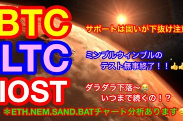【仮想通貨 BTC.ETH.NEM.IOST.SAND.BAT.LTC】ビットコインは下落継続😭サポート割れに要注意❗️SANDとIOSTは買い集めの時期❗️LTCはミンブルウィンブルテスト完了❗️