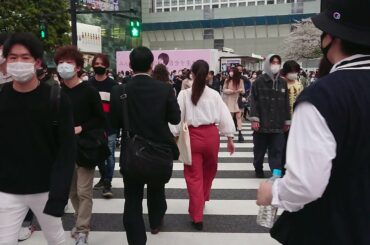 【観光】渋谷スクランブル交差点 2021年3月緊急事態宣言あけ　ハチ公 シブヤ西武 大混雑