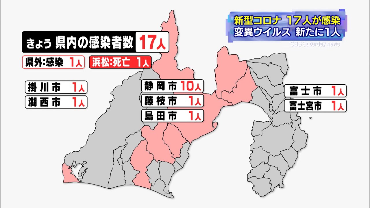 【静岡県　新型コロナ】１７人が感染　静岡市で変異ウイルス新たに１人確認