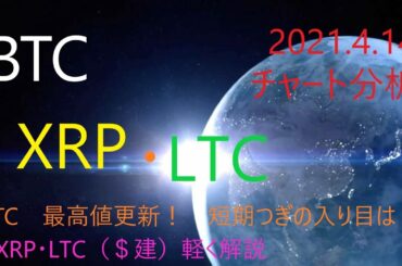 【ビットコイン】【リップル】【ライトコイン】仮想通貨 BTC最高値更新！短期での次の入り目は？LTC・XRP軽く解説。　2021.4.14