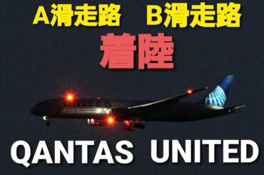 ✈✈RJAA成田空港夕暮れから夜景 A滑走路＆B滑走路への着陸カンタス航空 Qantas AirwaysBoeing 787-9 Dreamlinerユナイテッド航空 (United Airlines