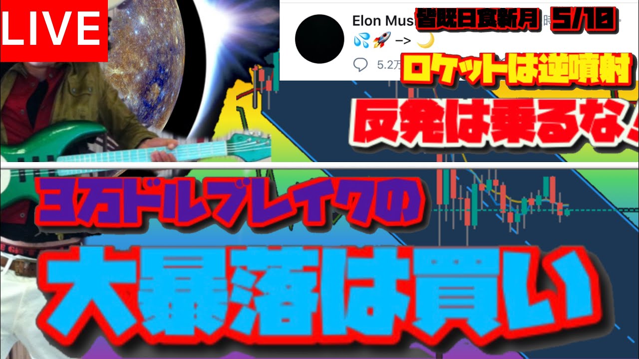 【神回予定】【6/6仮想通貨相場分析】イーロンの暗号は伝わった!いまは絶対買うな!本当の反発は3万ドルを抜いてから起こる根拠