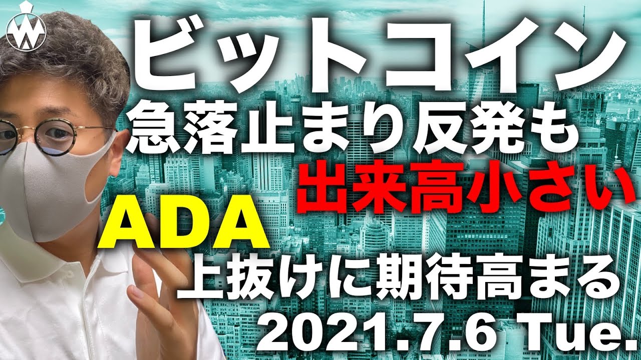 ビットコイン急落止まるも出来高小さい。ADA、IOSTの抵抗ライン上抜けは近い?今後の展開