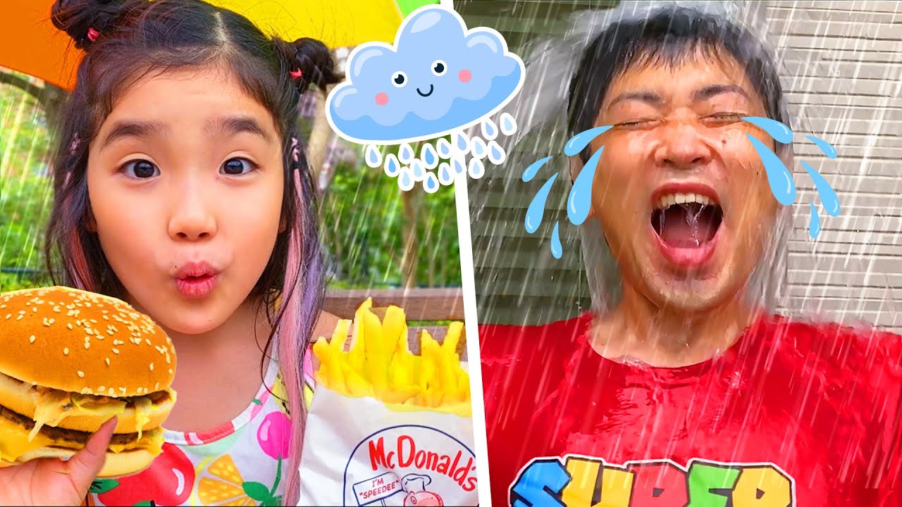 みのちゃんが雨の日に楽しく踊って遊んだらハンバーガーとおもちゃゲット!? Rain Rain Go Away*英語のうた 教育 こたみのチャンネル