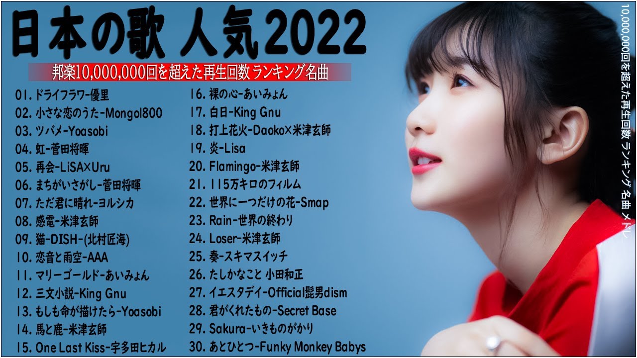 有名曲J-POPメドレー『2022最新版』邦楽 ランキング 最新 2022 || 優里、米津玄師 、あいみょん、YOASOBI、宇多田ヒカル、ヨルシカ ( Official Album 13 )