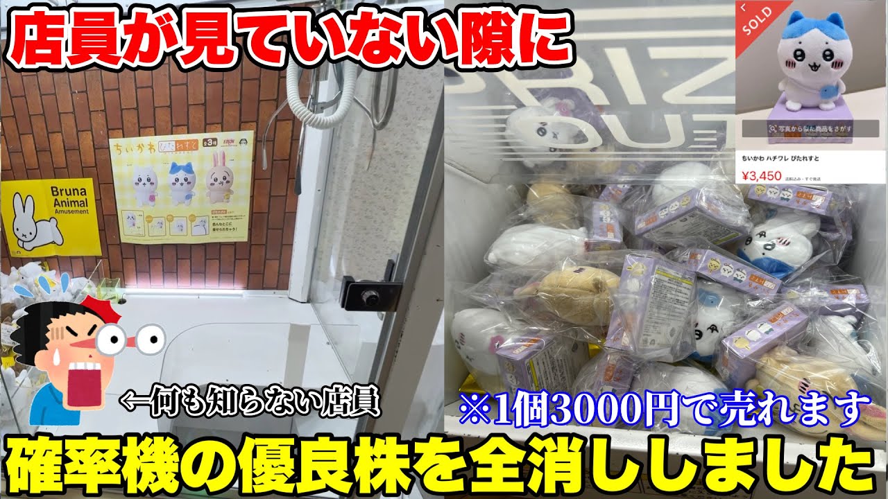 確率機に1個3000円で売れるちいかわグッズが入っていたので攻略法を使って全消ししたったwww【クレーンゲーム】