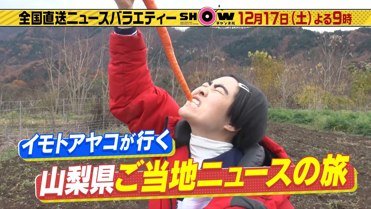 「SHOWチャンネル」12/17土曜夜9時!今めちゃくちゃ売れてるものSP▼桐谷健太&生田絵梨花も驚く!食べたらほぼウニの豆腐&町中華のナシゴレン▼各地で開催ティラノサウルレース▼イモトは山梨ご当地旅