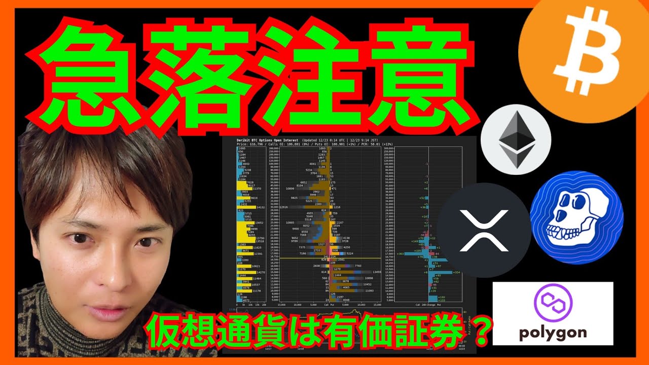 【注意】クリスマス急落?仮想通貨が有価証券に認定。ビットコイン(BTC) ETH XRP APE Polygon (MATIC)