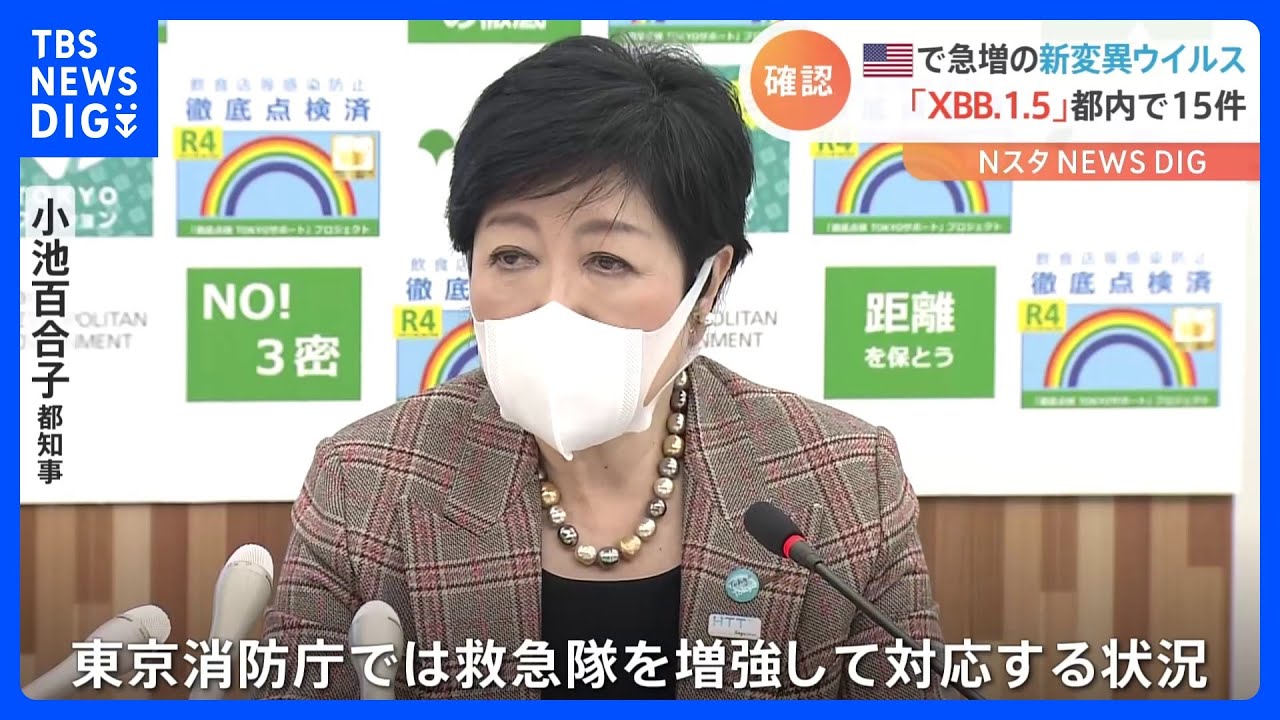 小池知事「救急出動件数が増加」 新たな変異ウイルス「XBB.1.5」都内で15件確認 医療体制への影響深刻化|TBS NEWS DIG