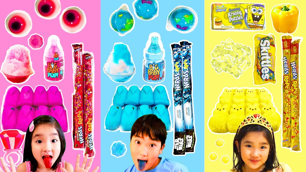 こたくんとみのちゃんがケンカ💢ピンクvsブルーの不思議な部屋⁉︎/ イエローフード*Pink food VS Blue food Challenge / Yellow food Challenge