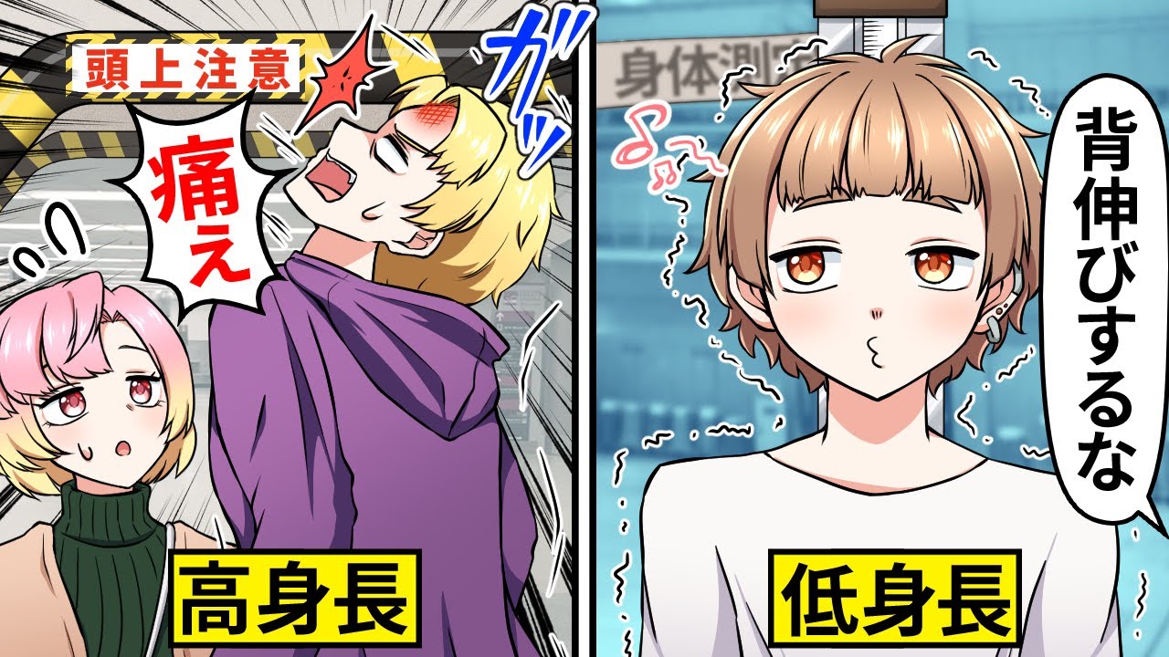 【アニメ】身長あるある/身長が高い人・低い人にありがちなこと【漫画動画】