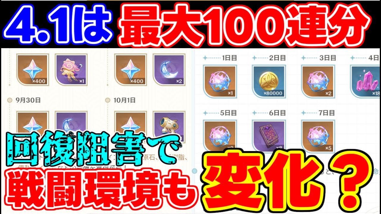 【原神】4.1アプデ直前最新情報!今回は最大で100連分⁉回復阻害キャラ登場で戦闘環境も変化する!?【攻略解説】4.1,3周年,フリーナ,ウェンティ,ヌヴィレット,リオセスリ,行秋,七星召喚