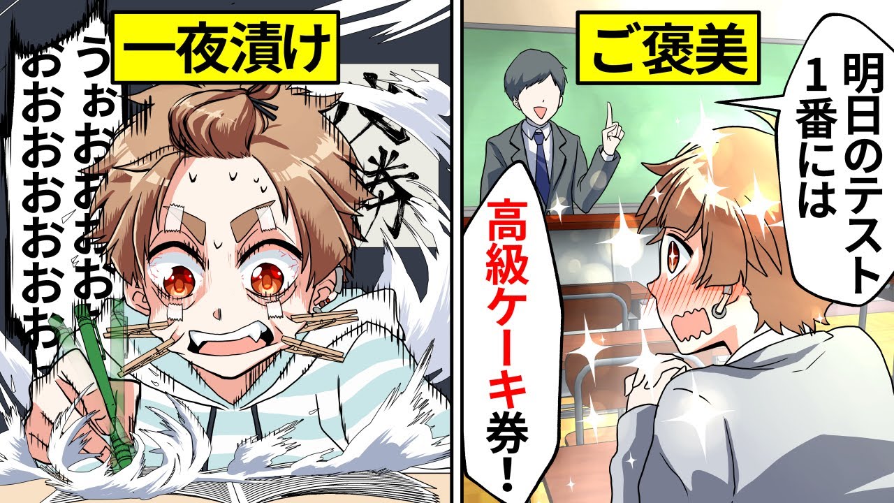【アニメ】テスト前日の一夜漬けでも高得点が取れる勉強法とは?【漫画動画】