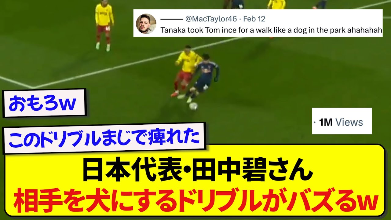 【大バズり】日本代表・田中碧さん、相手選手を犬扱いするドリブルで現地サポを興奮させるwwwww