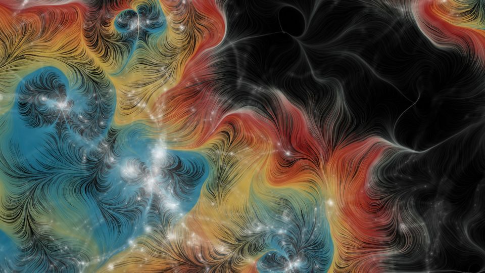 銀河の間に存在する「通常」物質に彩色したイメージ図/Jack Madden/IllustrisTNG/Ralf Konietzka/Liam Connor/CfA