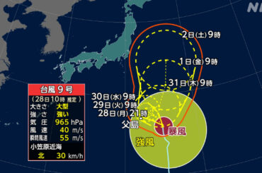 台風9号 小笠原諸島に29日にかけ最接近の見込み 高波に警戒 - nhk.or.jp