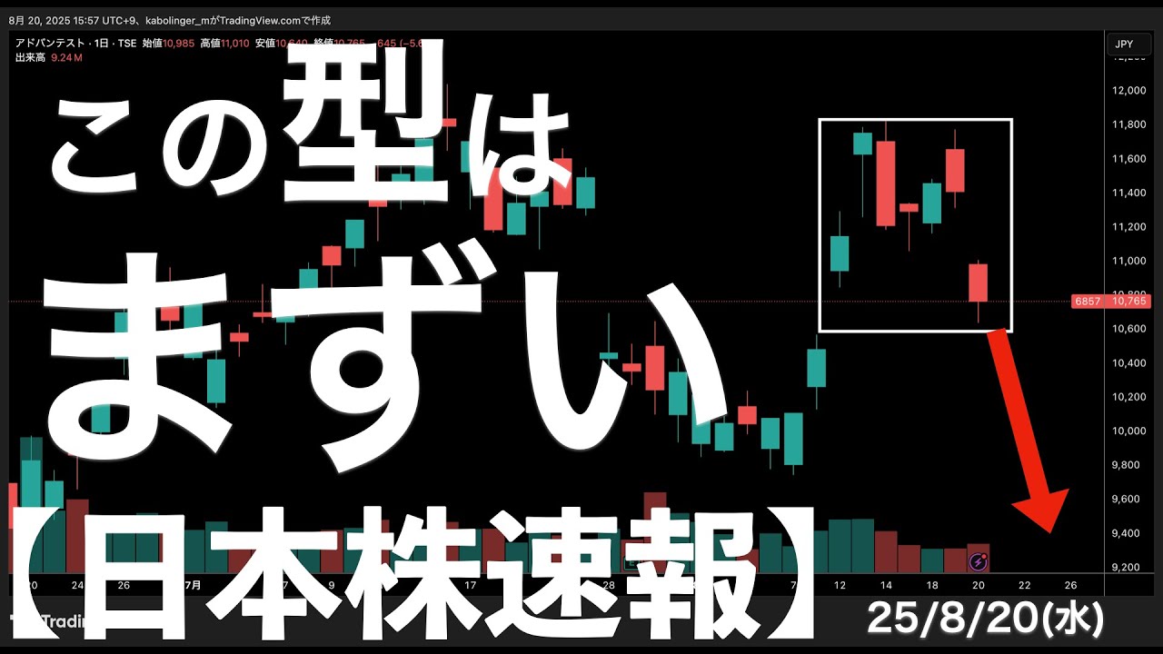 【日本株速報】25/8/20 この型はまずい!主力銘柄にプチダブルトップ!