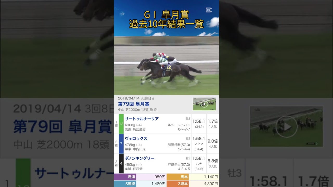 【中央競馬】 GⅠ 皐月賞 過去10年結果一覧