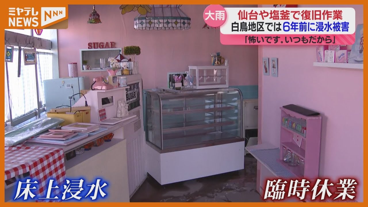 車の水没や住宅への浸水…店舗では臨時休業 大雨から一夜明け復旧作業 宮城