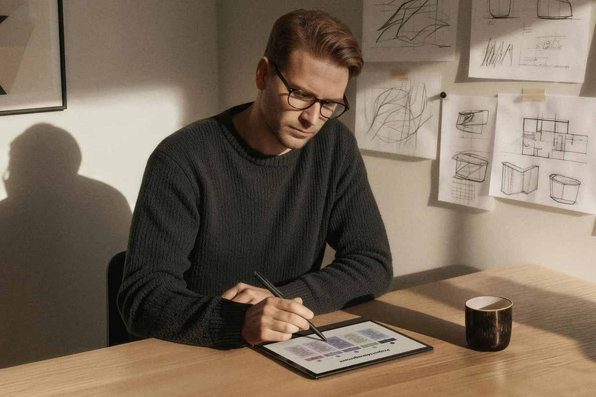 BOOX Note Air5 Cでアイデアを書き出す男性