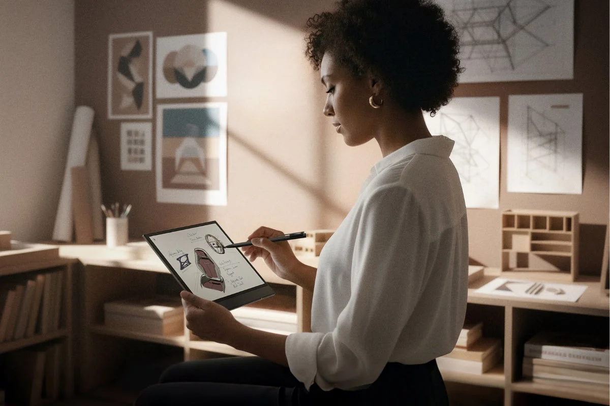 BOOX Note Air5 Cでデザイン作業をする女性