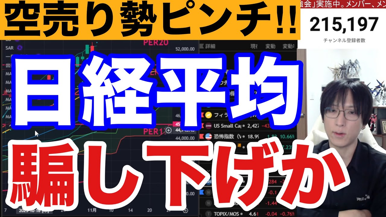 11/6【日経平均騙し下げか⁉】日本株空売り高水準で急反発‼AI関連相場継続か。ドル円153円。米国株、ナスダック、半導体株上昇、仮想通貨ビットコイン弱い。