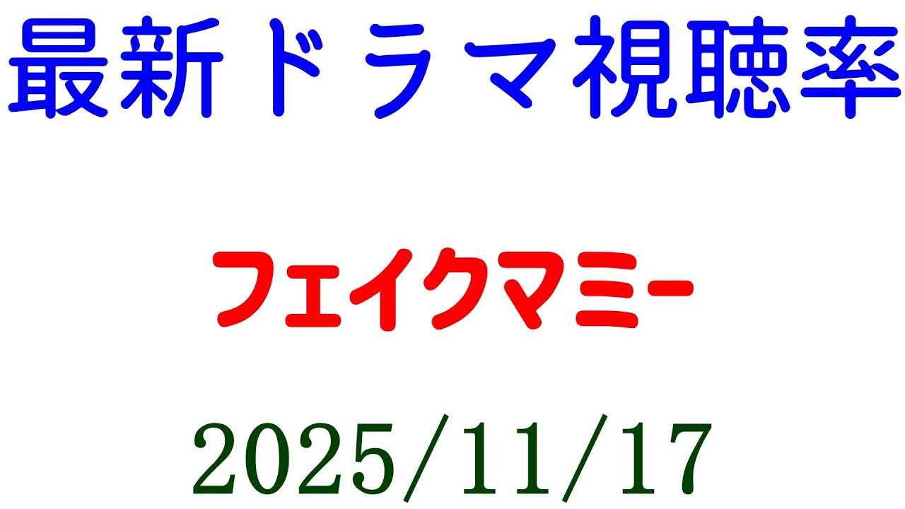 フェイクマミー 視聴率ダウン!視聴率速報☆2025年11月17日